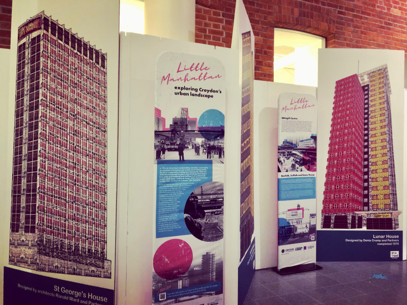 Little Manhattan exhibition panels showing buildings in Croydon